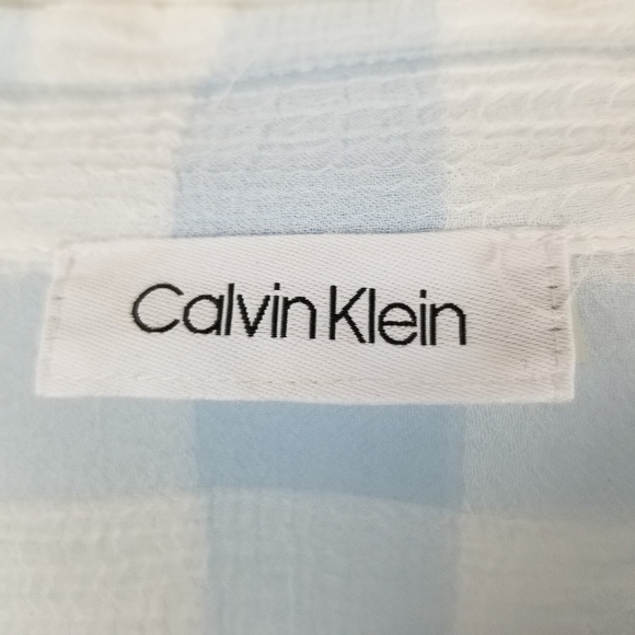 Calvin Klein Women's Long Sleeve Button Top Blouse Sheer Gingham Roll Tab Large - Picture 6 of 7